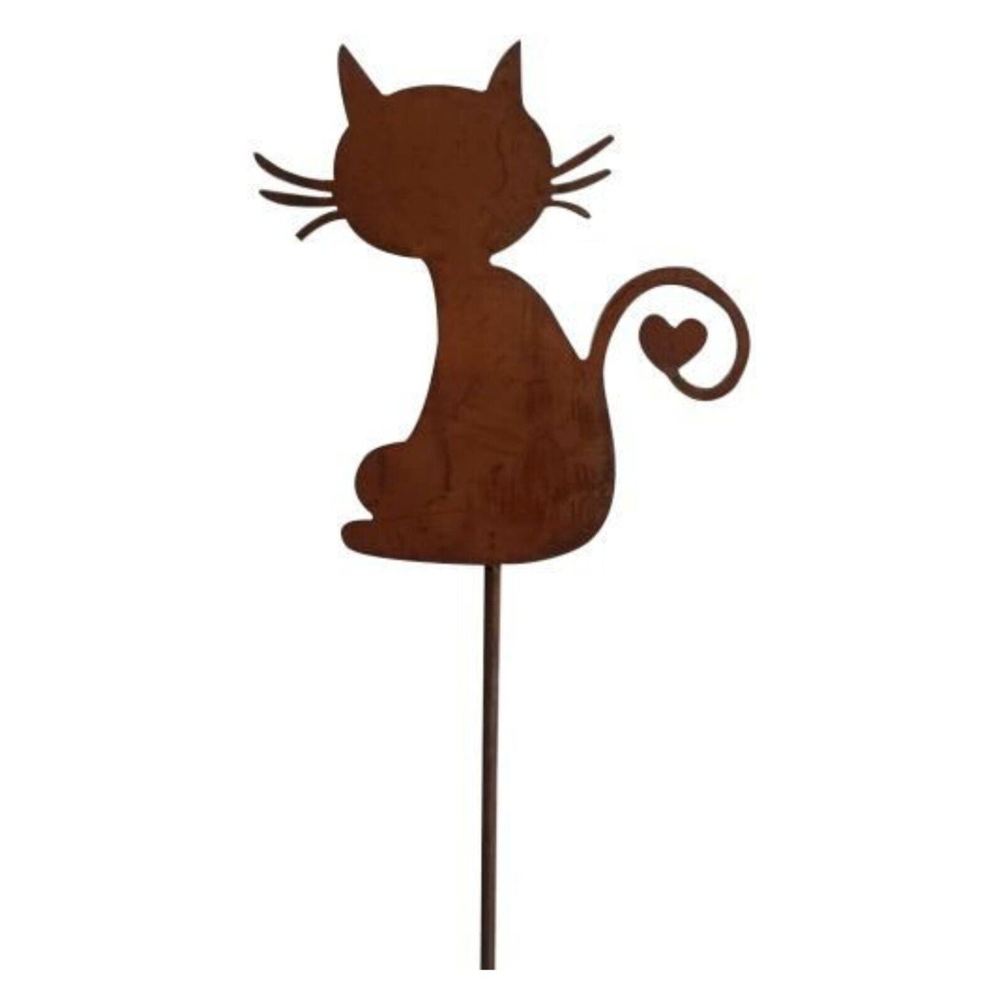 Rustic Metal Sitting Cat Lawn Stake Heart Garden Plaque 31cm Decorative Ornament