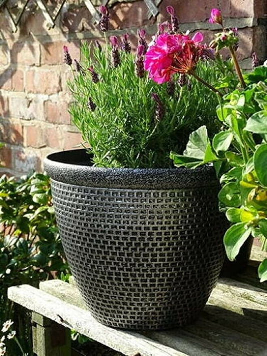 30cm Silver Plastic Round Cromarty Planter Antique  Plant Flowers Pot Cover