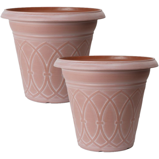2Pc Plastic Durham Cloudy Terracotta Plant Pots 34cm 14L Outdoor Garden Planters
