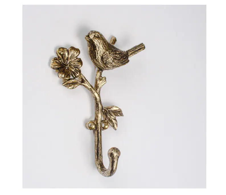 2Pc Metal Gold Wall Bird on Branch Hooks Coat Keys Hanger Rack Wall Mounted