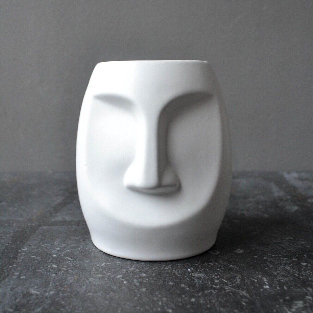 White Grey Ceramic Round Easter Island Pagan Face Decorative Oil Wax Melt Burner