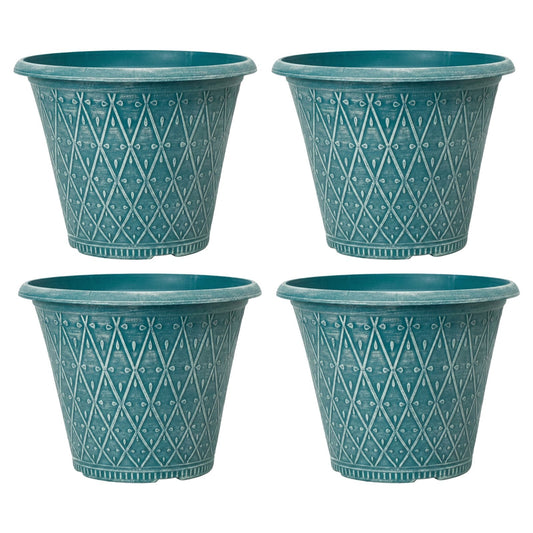 4Pc Round Teal Green Plastic 30cm Plant Pot 9.5L Garden Outdoor Cover Planter