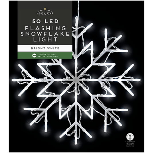 Christmas White 50 LED Snowflake Star Window Hanging Wall Light Silhouette