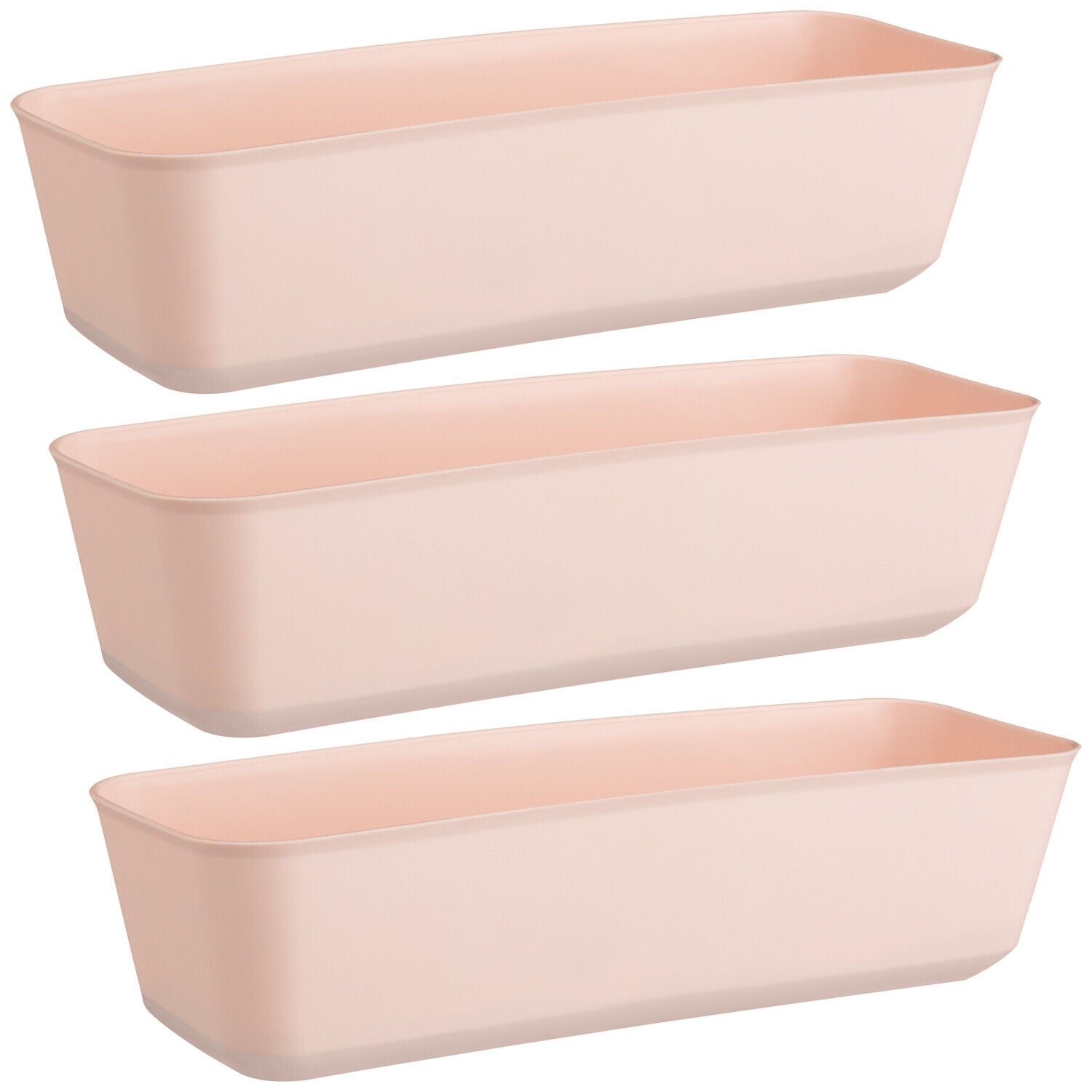 3 X Blush Pink Soft Touch Plastic Storage Basket Office Study Desk Organisation