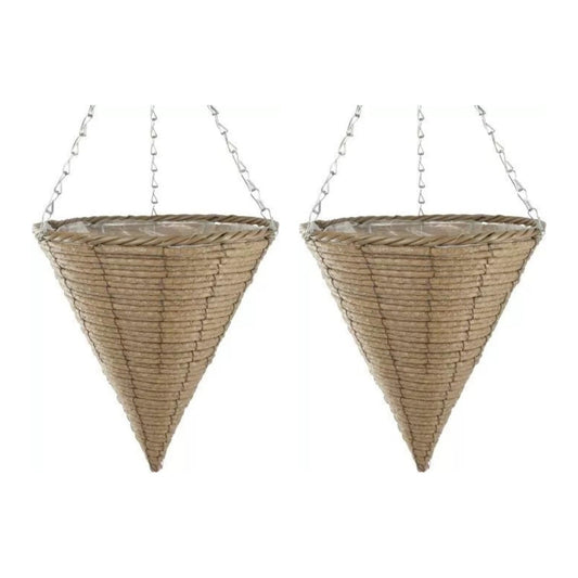 2Pc Willow Basket Planter 30cm Natural Brown Rope Style Hanging Lined Rattan