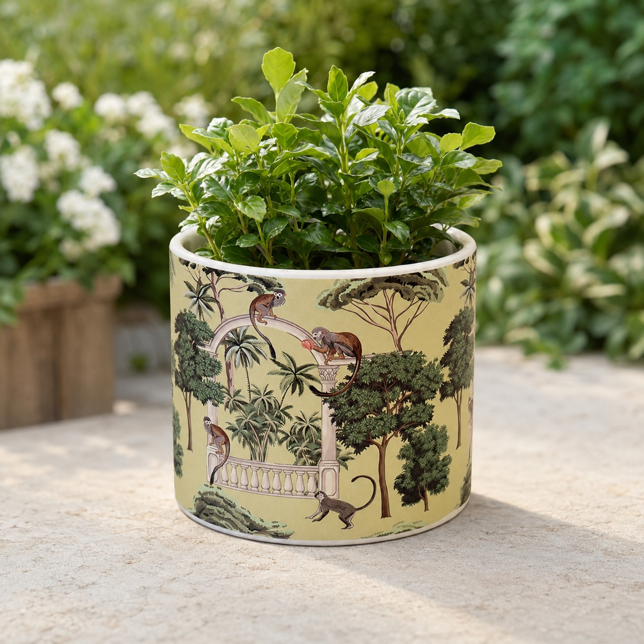 Ceramic Monkey Animal Jungle Scene Planter Pot 12cm Indoor Home Herb Plant Pot