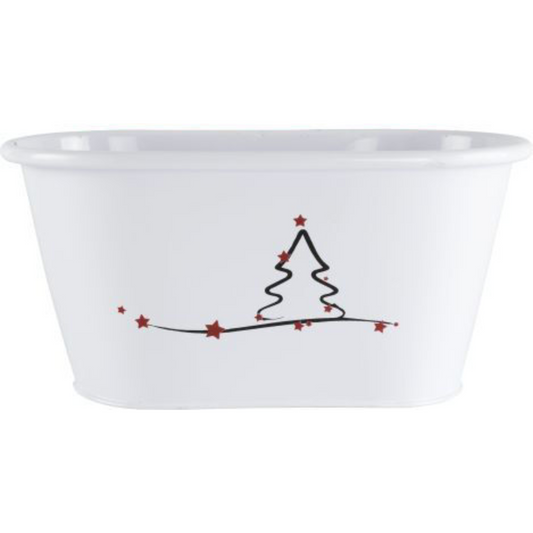 White Tin Trough Planter Pot Modern Christmas Tree 26cm Xmas Gift Festive Decor