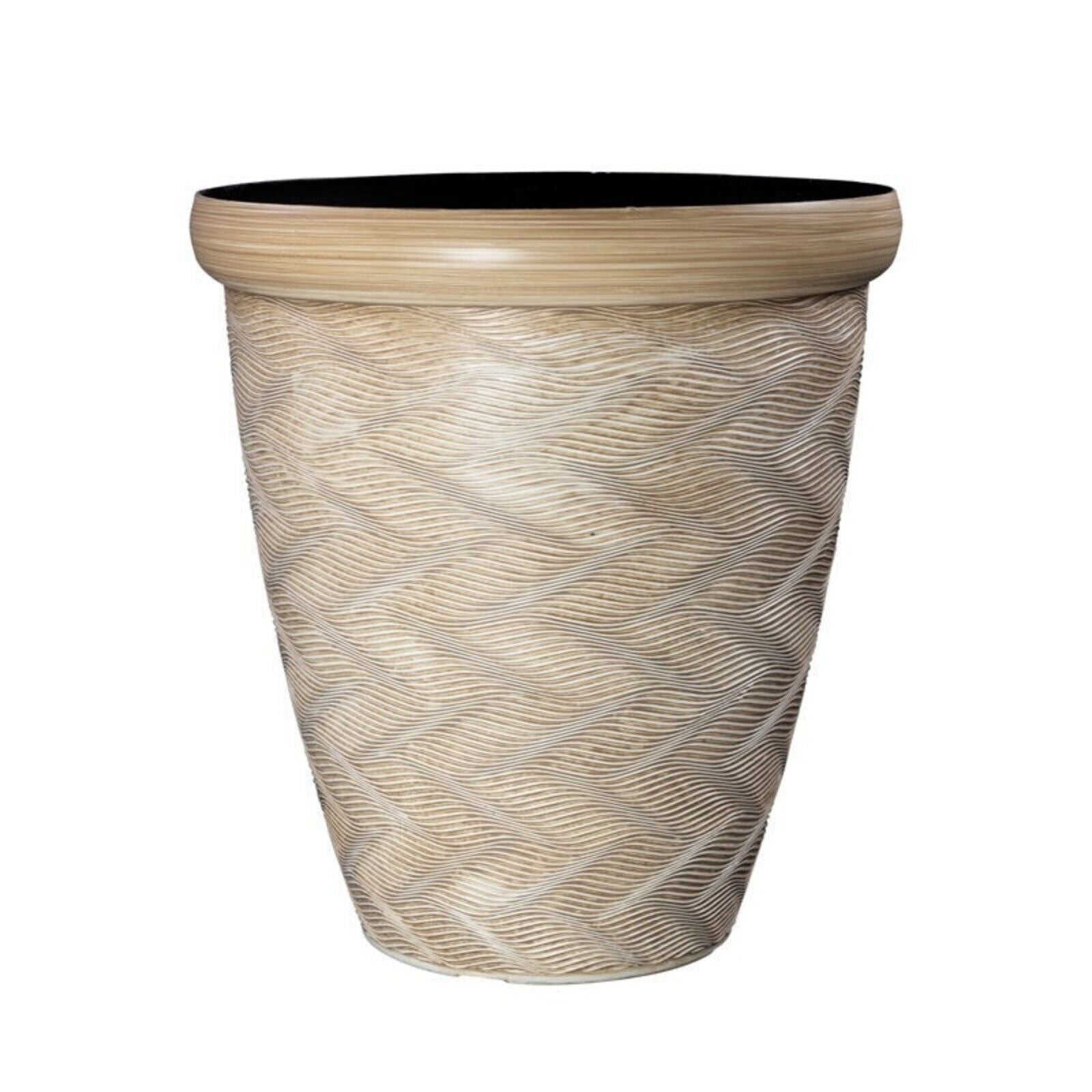 2Pc Round Brown Plant Pot Patterned Rim 33cm Outdoor 14.5L Tall Woven Planter
