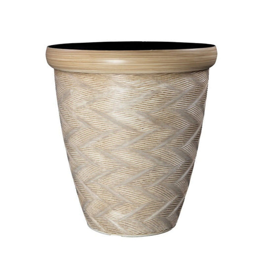 2Pc Round Brown Plant Pot Patterned Rim 33cm Outdoor 14.5L Tall Woven Planter