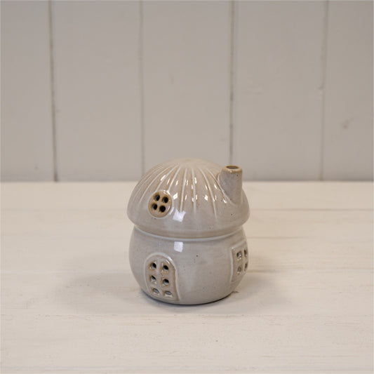 Glazed Ceramic Mushroom House LED Ornament Shelfsitter Textured Autumn Halloween