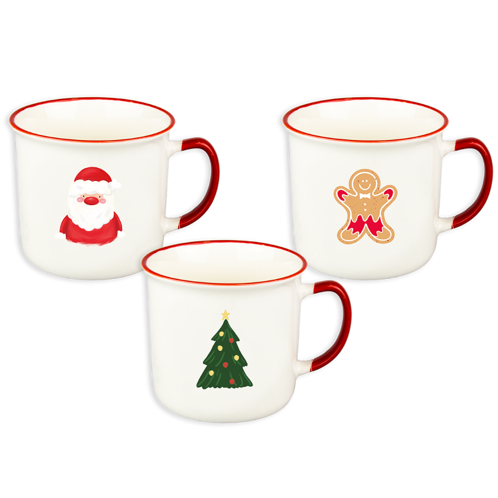 300ml Stoneware Coffee Tea Mugs Traditional Christmas Festive Design Print
