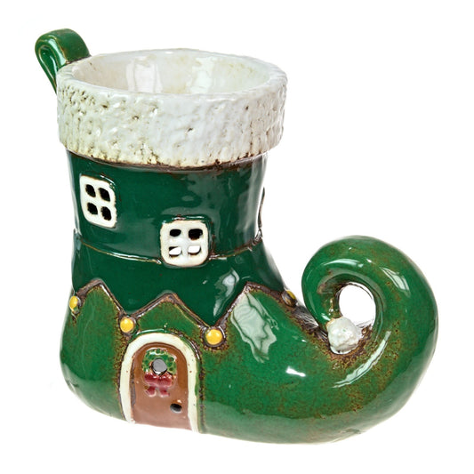 Ceramic Green Elfs Boot Tealight Holder Wax Melt Burner Christmas Xmas Ornament