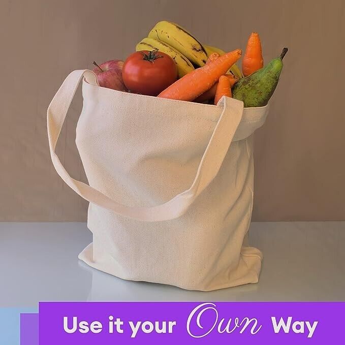 10 Bags Pure Cotton Tote Shopping Carrier Bag Eco Friendly Recycle Long Handle