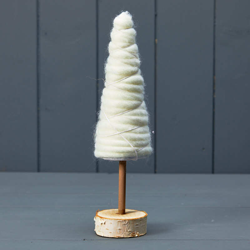 White Cotton Candy Freestanding Christmas Tree Table Top Wooden Base Decor