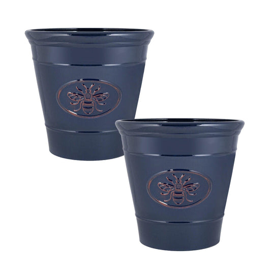 2Pc Plastic Plant Pot Bee Embossed 30cm Flower Pot 14L Glossy Garden Planter