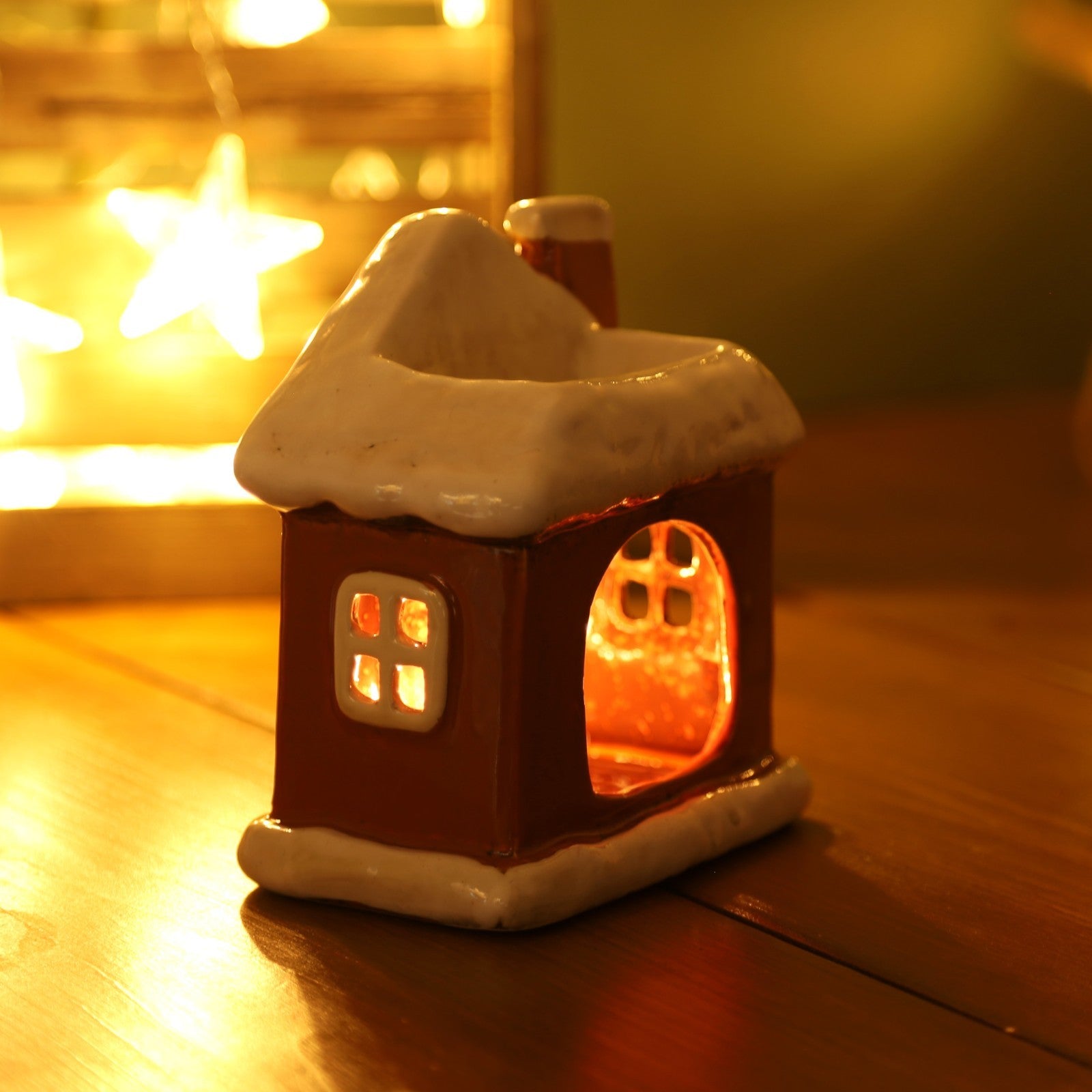 Ceramic Cottage Tealight Holder Wax Melt Oil Burner Village Scene Gingerbread