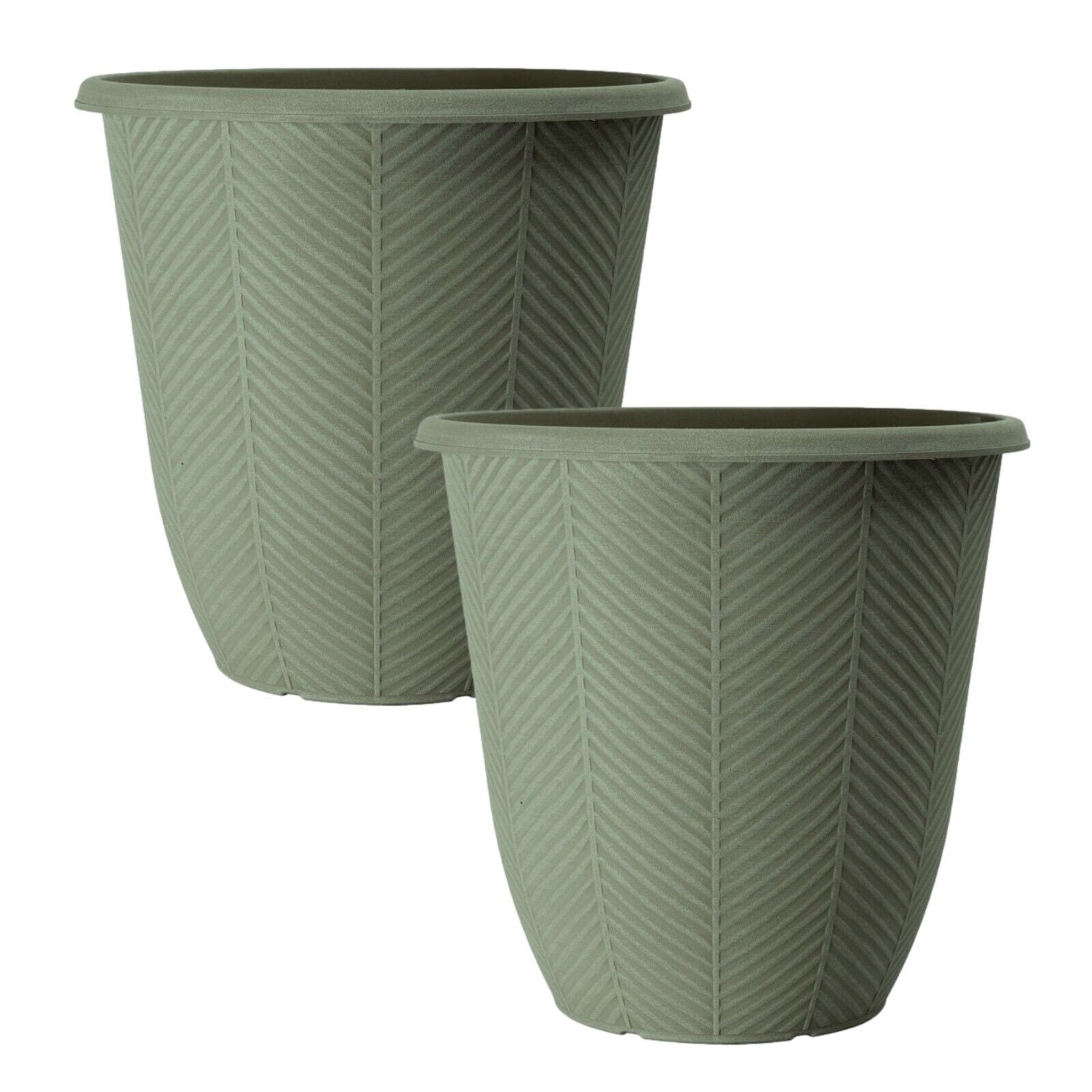 2Pc Round Tall Plastic Green Plant Pot 31cm Outdoor 13L Garden Planter Cover Pot