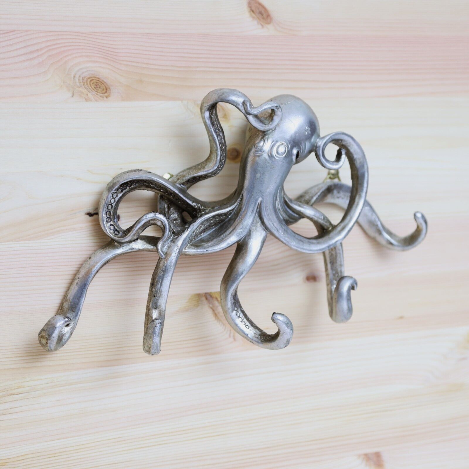 Silver Octopus Resin Wall Hanging Triple Hook Coats Keys Hanger Antique Nautical