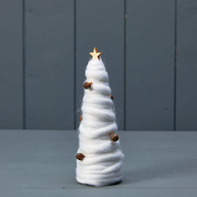 White Cotton Candy Freestanding Christmas Tree Table Top Wooden Base Decor