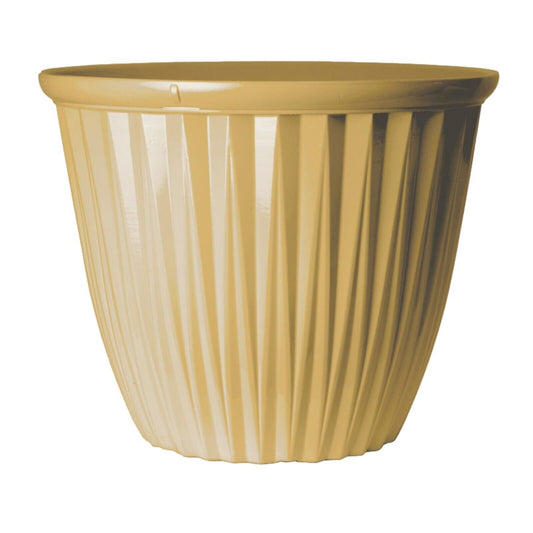 Round Plastic Yellow Plant Pot 38cm Outdoor 22L Garden Planter Glossy Effect Pot