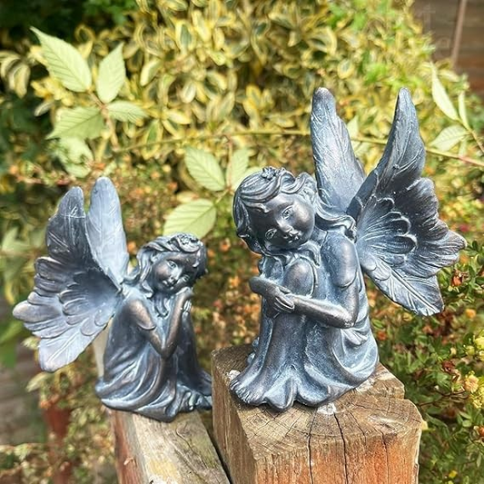 2Pc Resin Fairies Scultpures Home Garden Fairy Ornaments Bronze Finish Statues