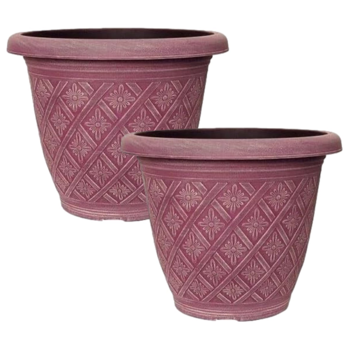 2Pc Round Plastic Plant Pot 40cm Pink 23L Woven Flower Garden Decor Planter Pot