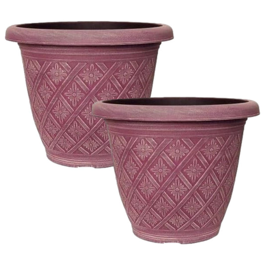 2Pc Round Plastic Plant Pot 40cm Pink 23L Woven Flower Garden Decor Planter Pot