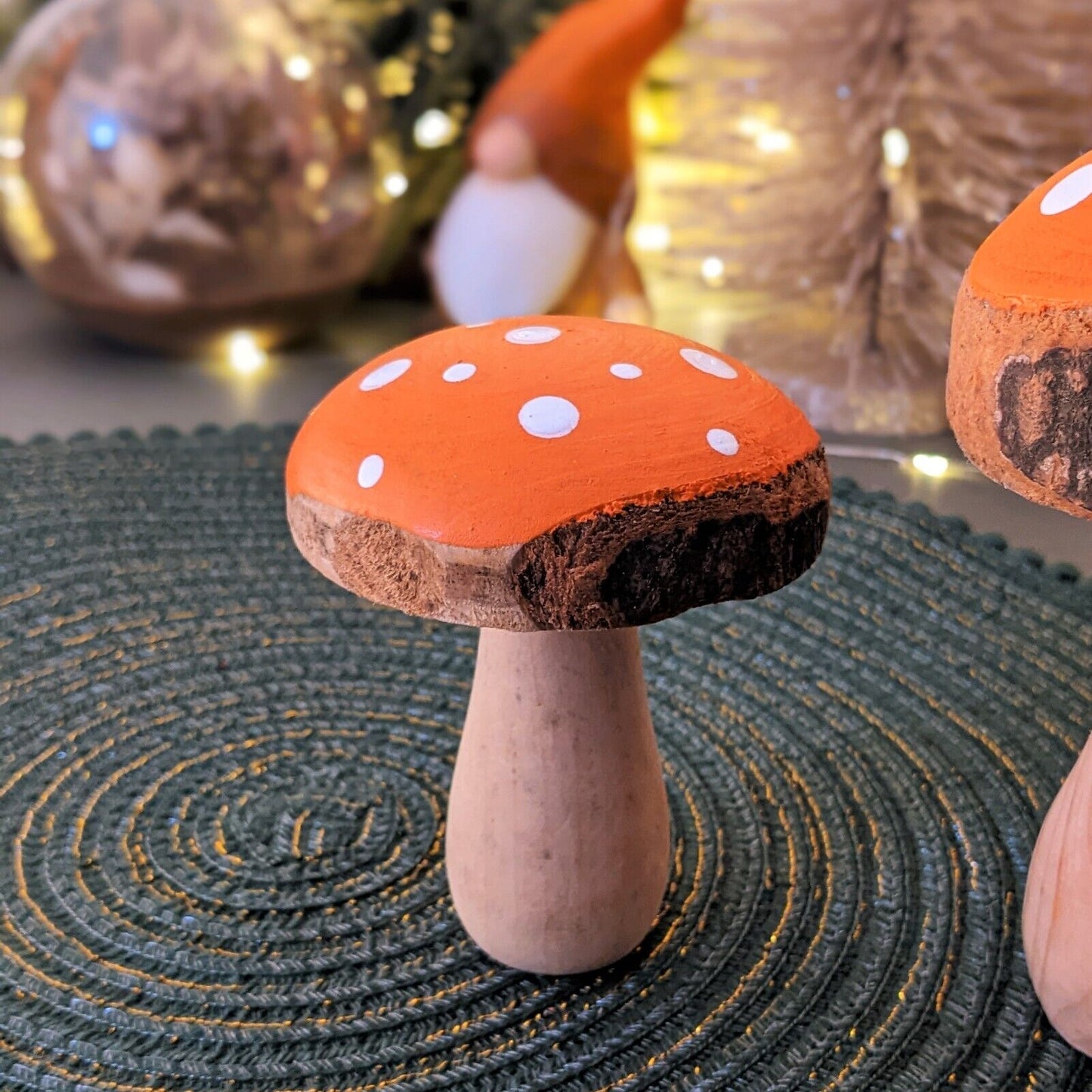 Wooden Orange Painted Mushroom Autumn Fall Toadstool Ornament Home Decor