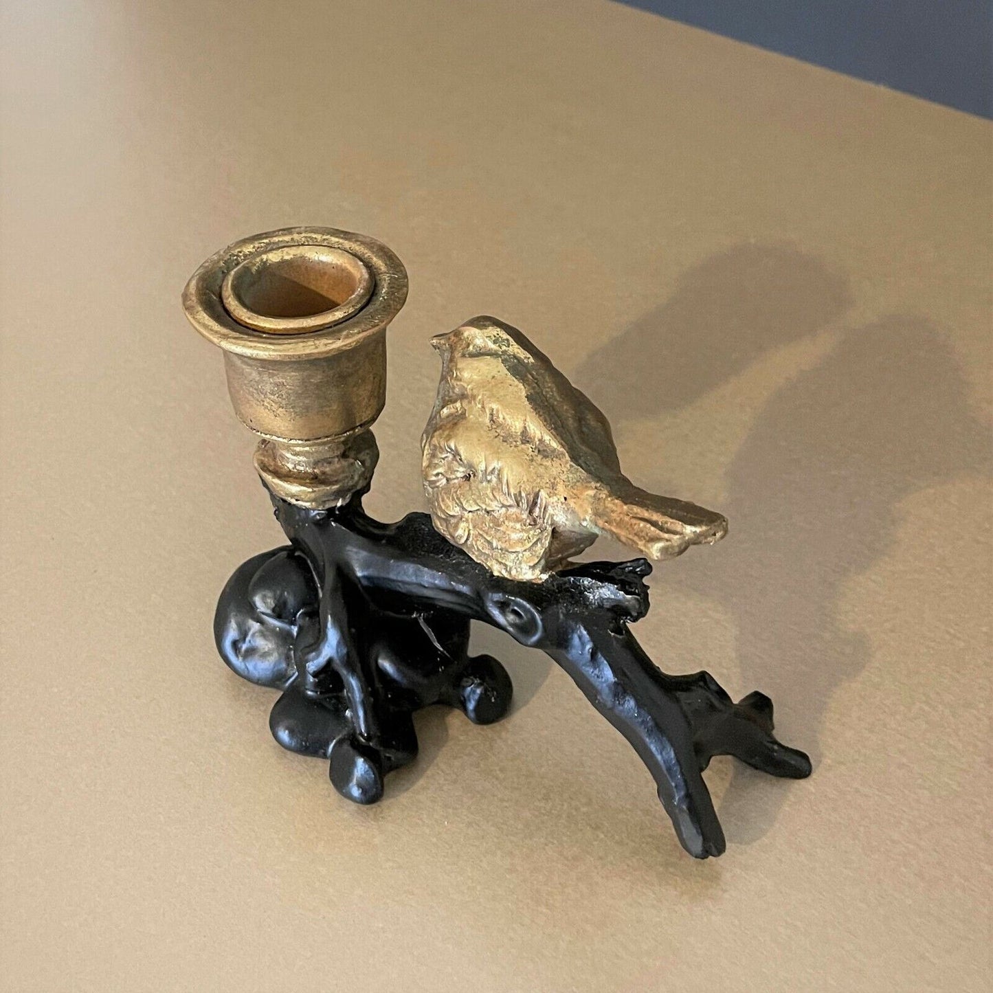 Gold Black Bird On Branch Candle Holder Dinner Table Home Decor Antique Vintage