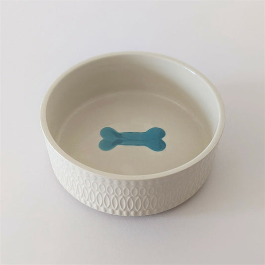 15cm Ceramic Cream Pet Dog Cat Embossed Feeding Food Water Bowl Serving Dish