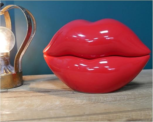 Red Lips Ornament Ceramic Modern Bits & Bobs Storage Funky Womens Decor Glosssy
