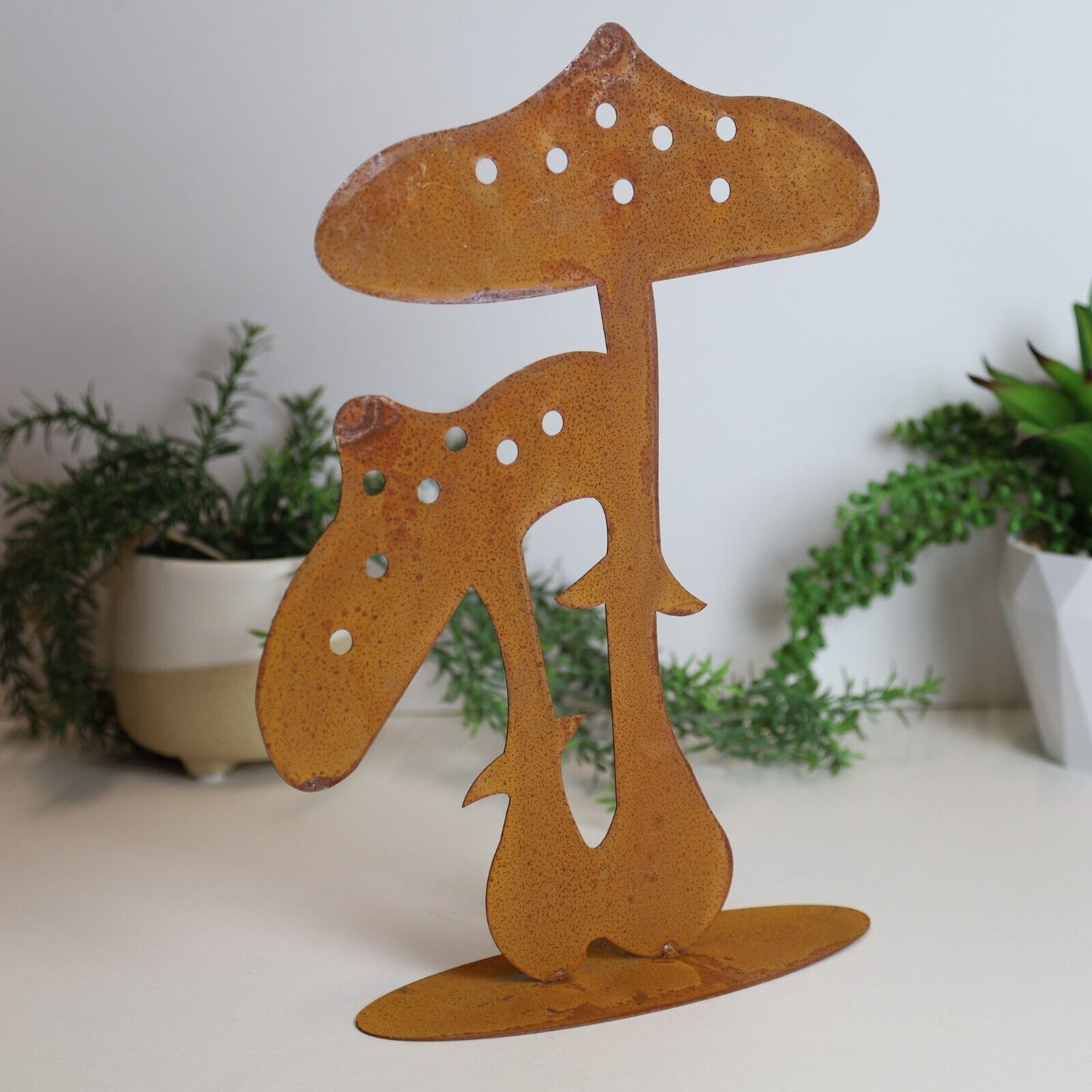 Outdoor Rustic Rusty Metal Mushroom Toadstool Garden Stake Silhouette Ornament