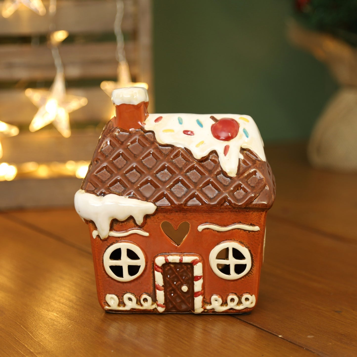 Ceramic Cottage Tealight Candle Holder Cottage House Village Scene Gingerbread