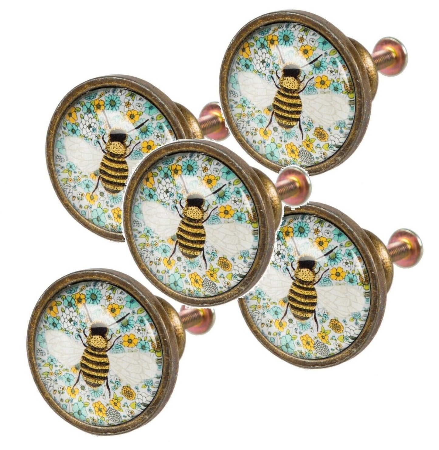 Vintage Summer Floral Metal Bee Cupboard Drawer Knob Metal Pull Door Handle 