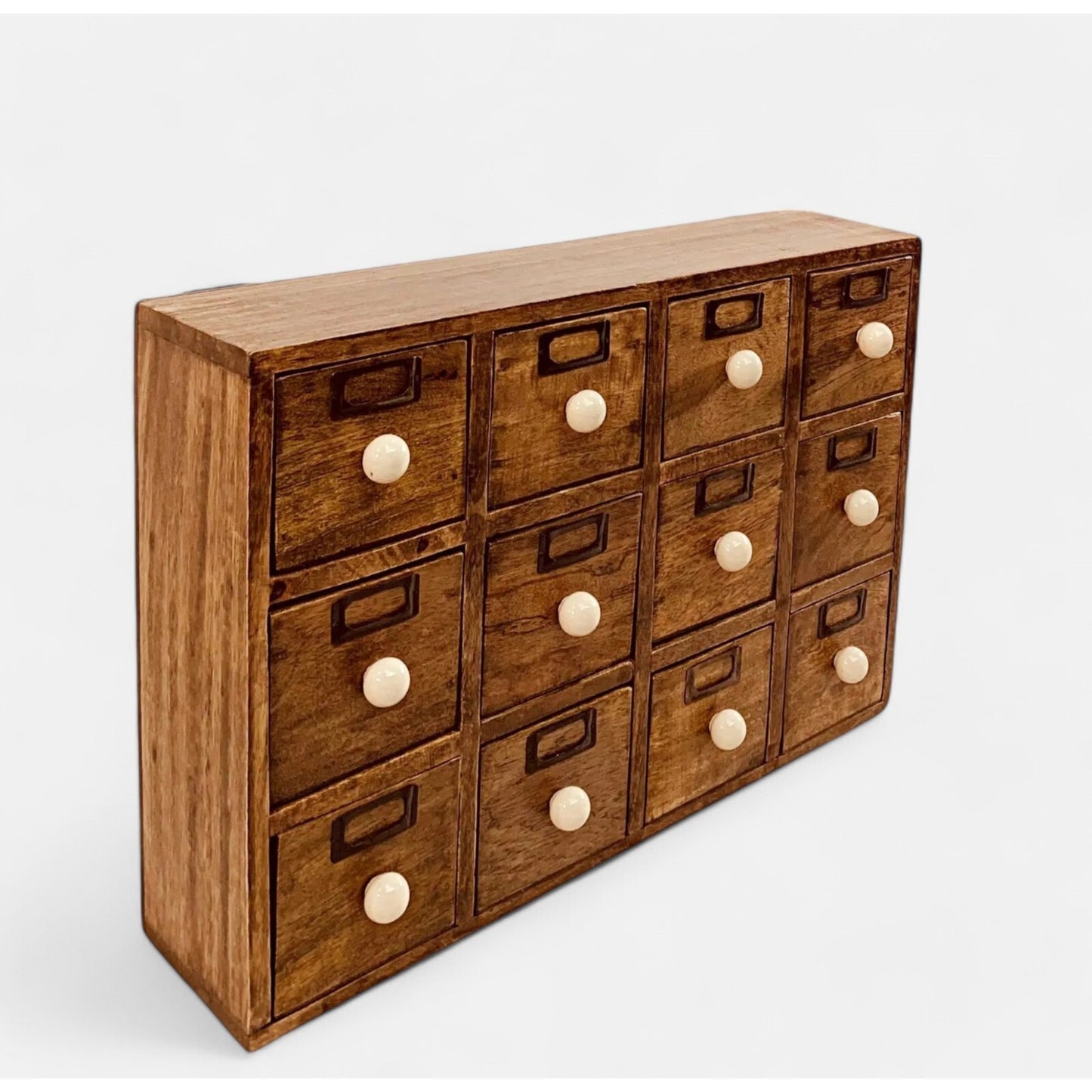 12 Drawer Solid Mango Wooden Trinket Chest/Draw With Ceramic Knob Handles