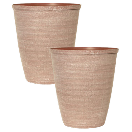 2Pc Plastic Dune Powdered Brick Rim Ripple Plant Pot 27cm 14L Outdoor Planter