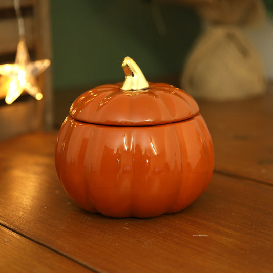 Ceramic Orange Pumpkin Candle with Lid 22Hrs Autumn Halloween Buttercream Scent