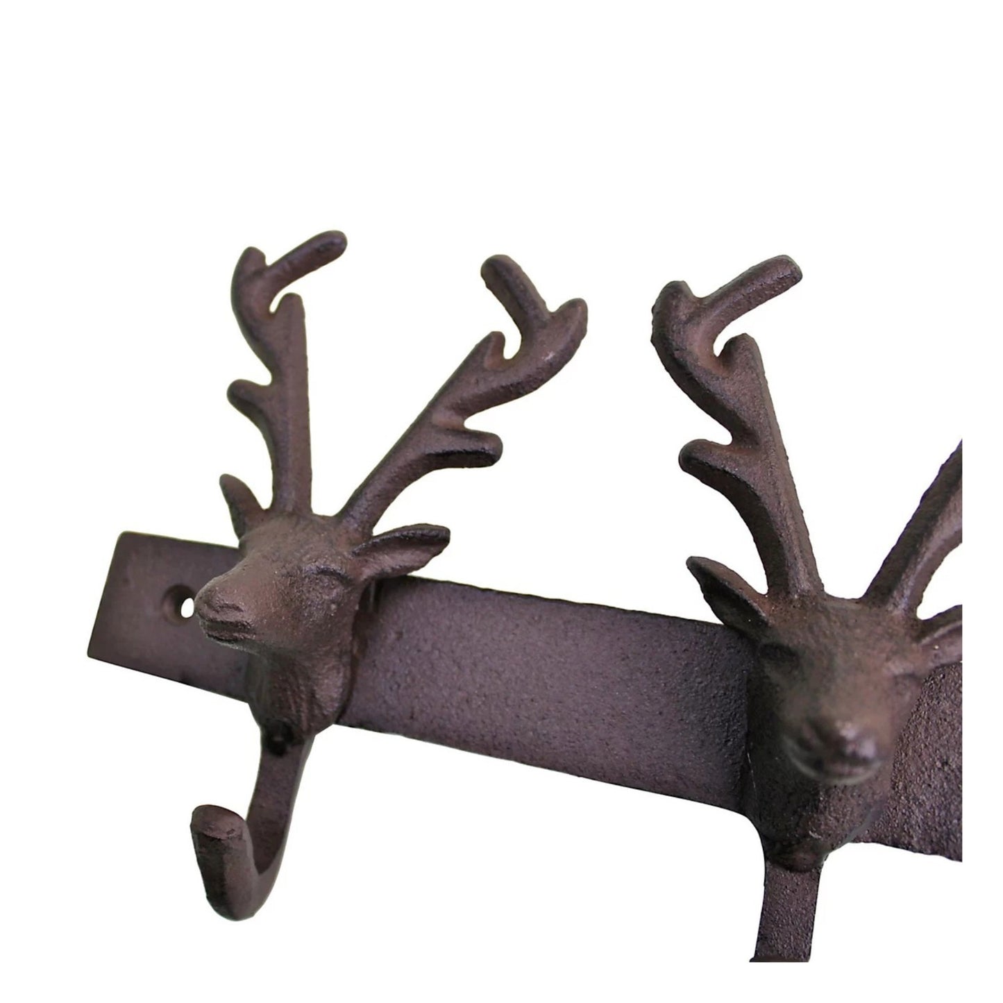 Brown Cast Iron Reindeer 4 Hooks Rustic Wall Hanging Coat Key Hat Antler Hook