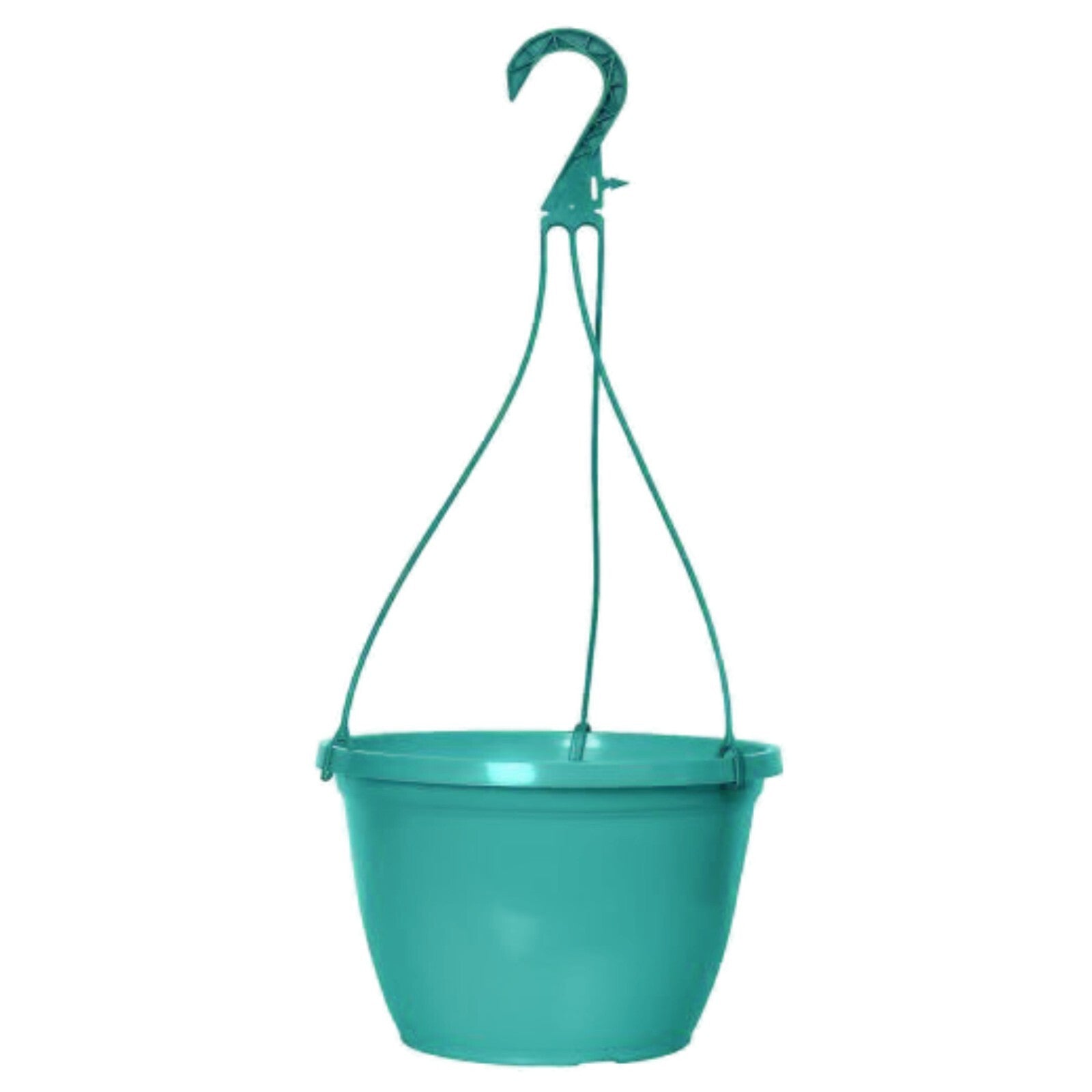 Round Plastic Teal Hanging Basket 26cm Glossy Plant Pot 5L Garden Hook Planter