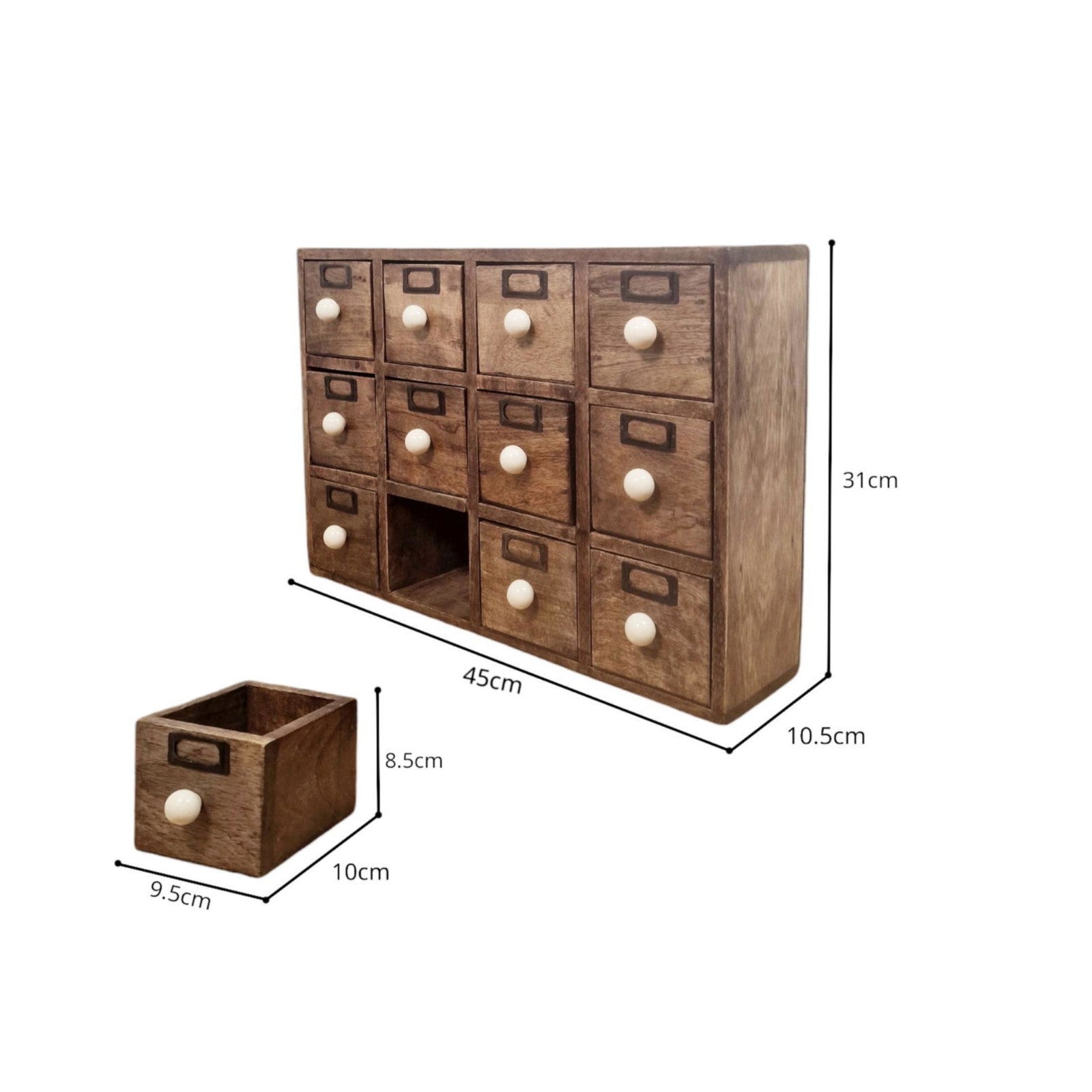 12 Drawer Solid Mango Wooden Trinket Chest/Draw With Ceramic Knob Handles