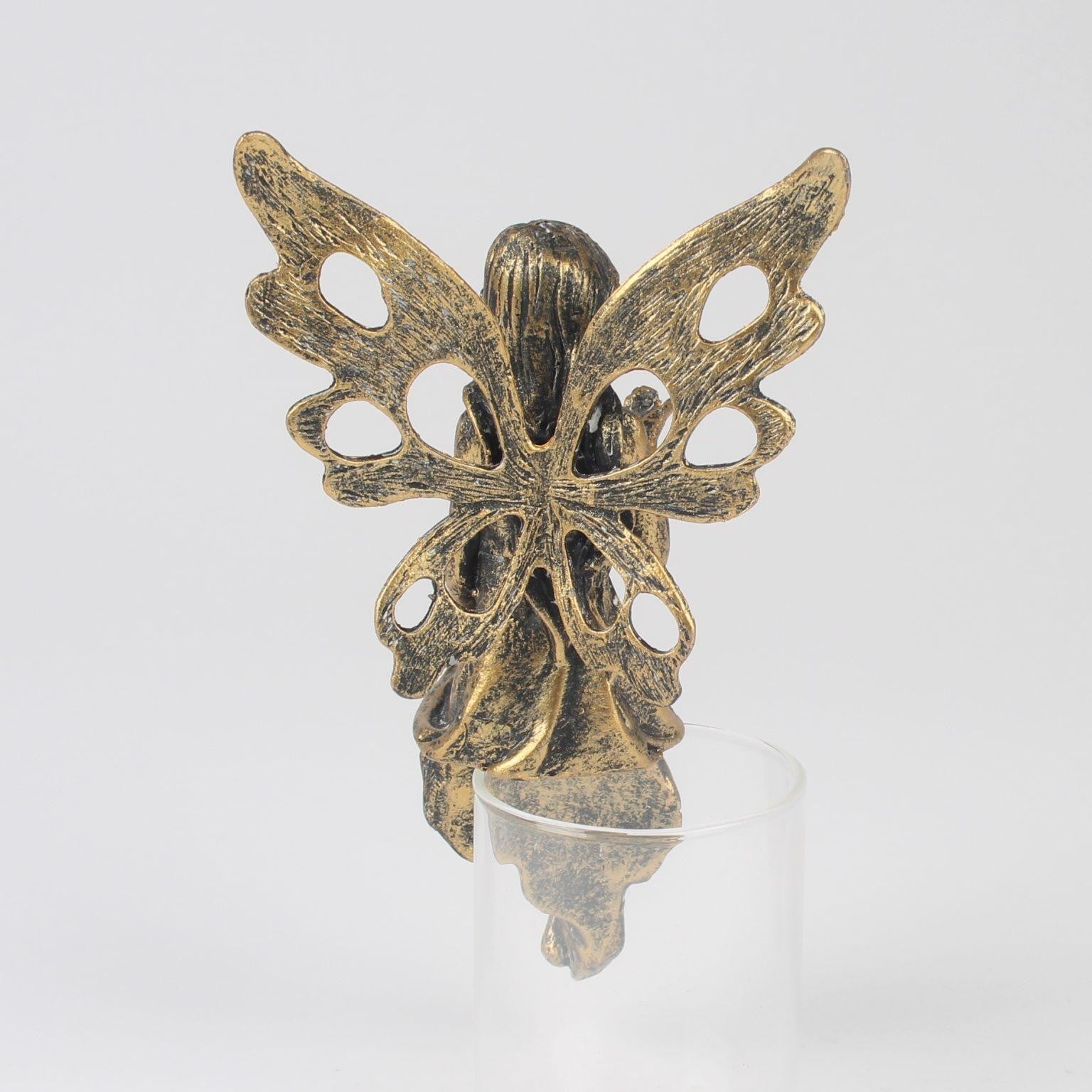 Resin Gold Fairy with Metal Wings Statue Antique Sitting Garden Vintage Ornament