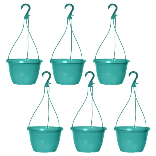 Round Plastic Teal Hanging Basket 26cm Glossy Plant Pot 5L Garden Hook Planter