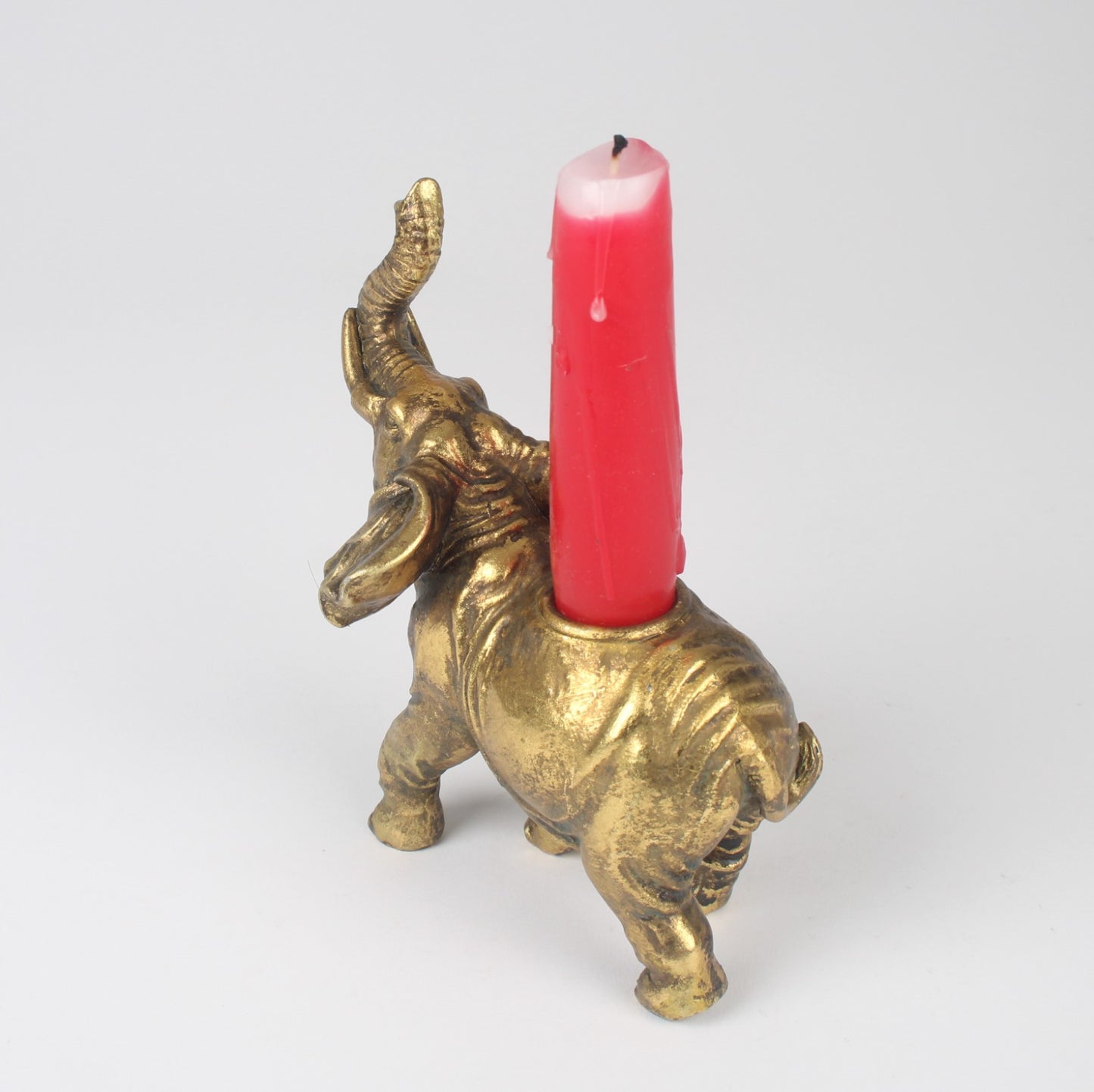 Resin Gold Angry Elephant Taper/Dinner Candle Stick Holder Antique Animal Statue