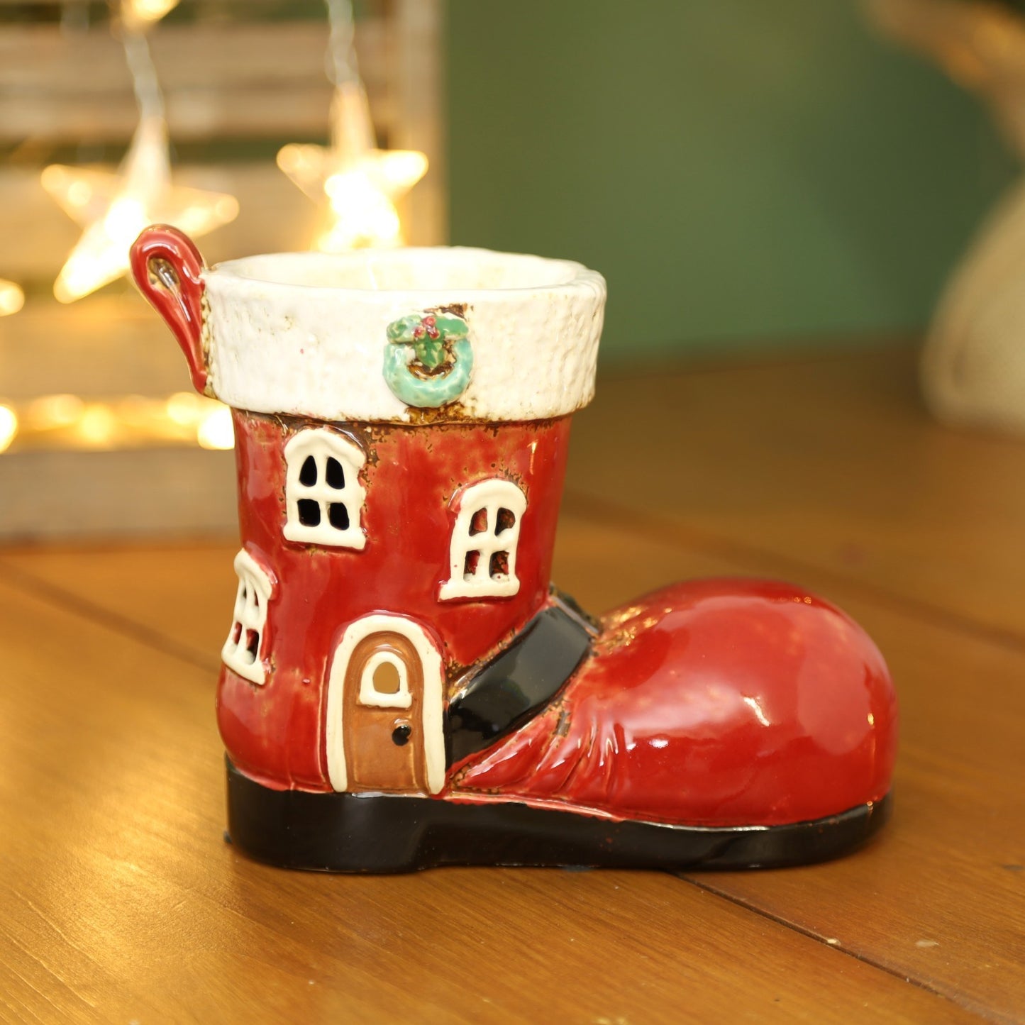 Ceramic Red Santa Boot Wax Melt Burner Christmas Shoe Wax Warmer Xmas Ornament