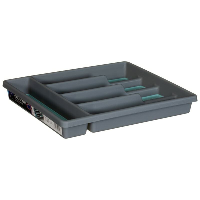 Grey Plastic Kitchen Cutlery Tray Organiser Rack Holder Non Slip Tidy Storage
