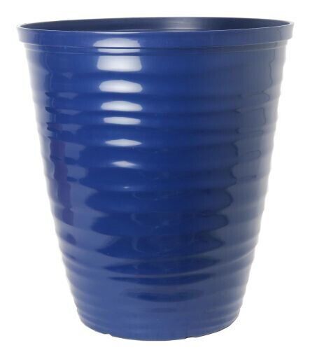 Planters Set of 2 Gloss Navy Blue Plastic Plant Pot 28cm Tall Round 12L Garden