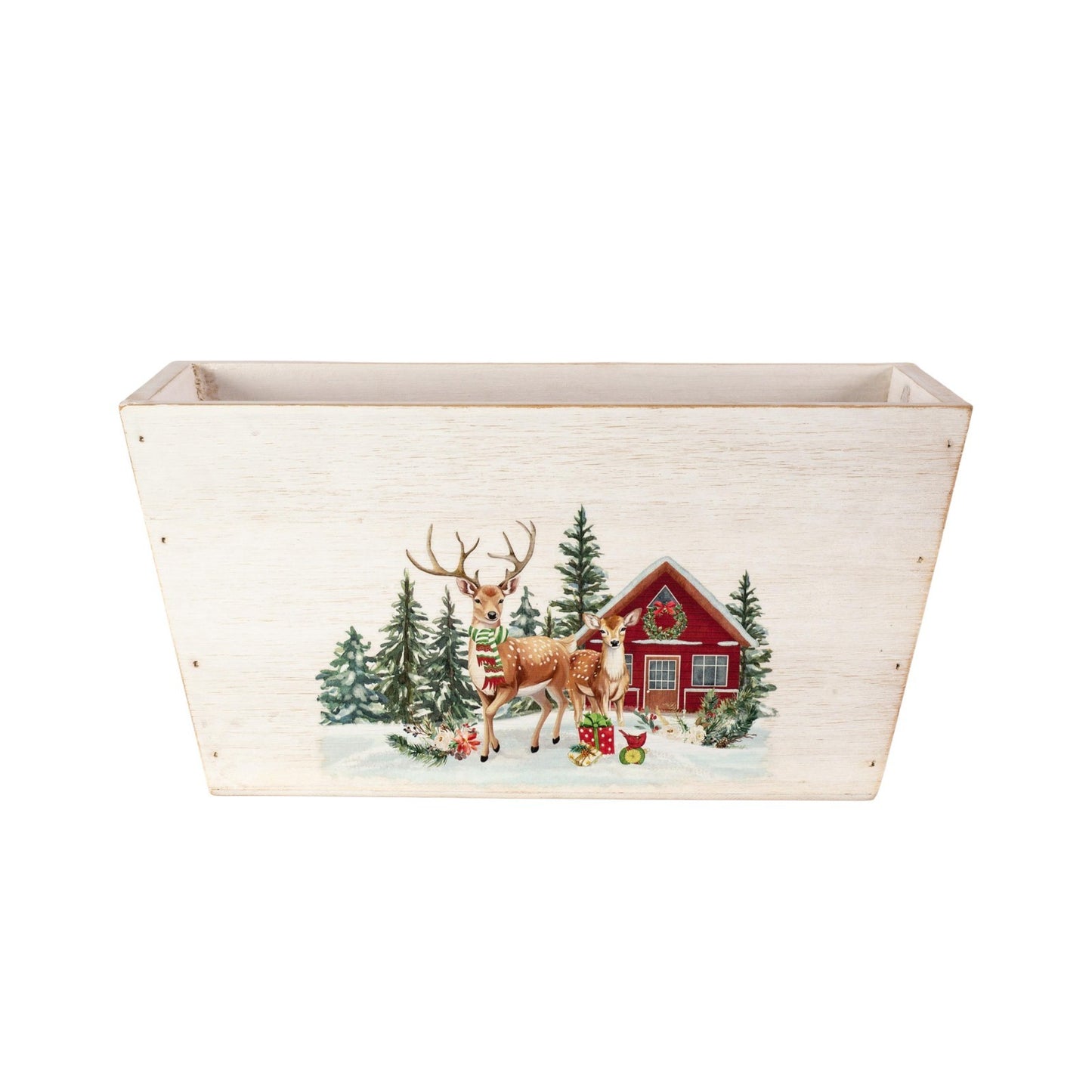 Wooden Trough 25cm Christmas Trees Deers Home Jungle Scene Xmas Festive Planter