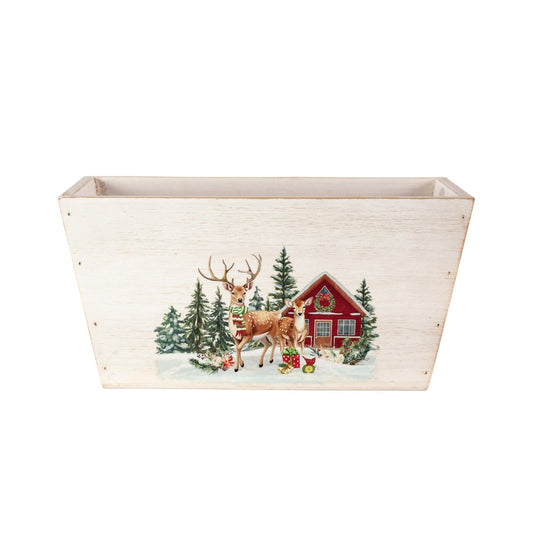 Wooden Trough 25cm Christmas Trees Deers Home Jungle Scene Xmas Festive Planter