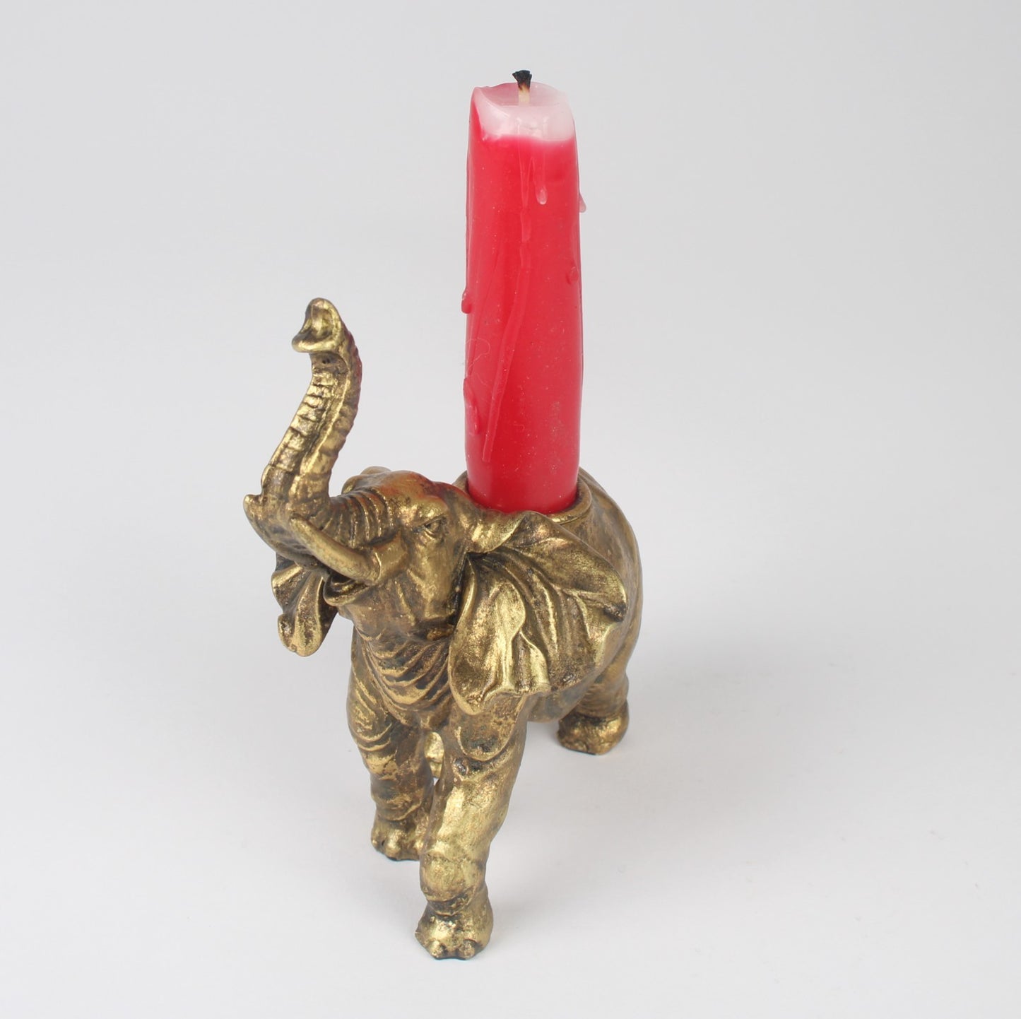 Resin Gold Angry Elephant Taper/Dinner Candle Stick Holder Antique Animal Statue