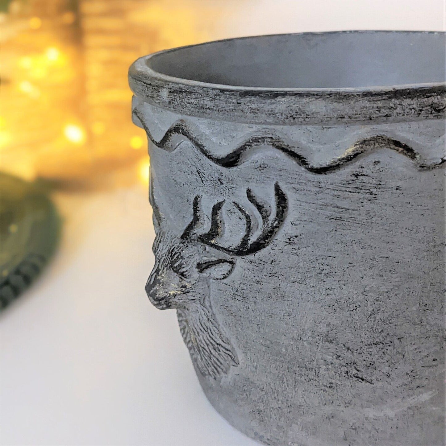15cm Cement 3D Stag Head Bust Grey Indoor Plant Pot Cover Christmas Planter